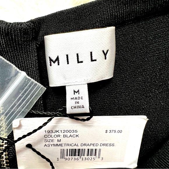 Milly Asymmetrical Draped Dress Black Size Medium NWT - Picture 9 of 16